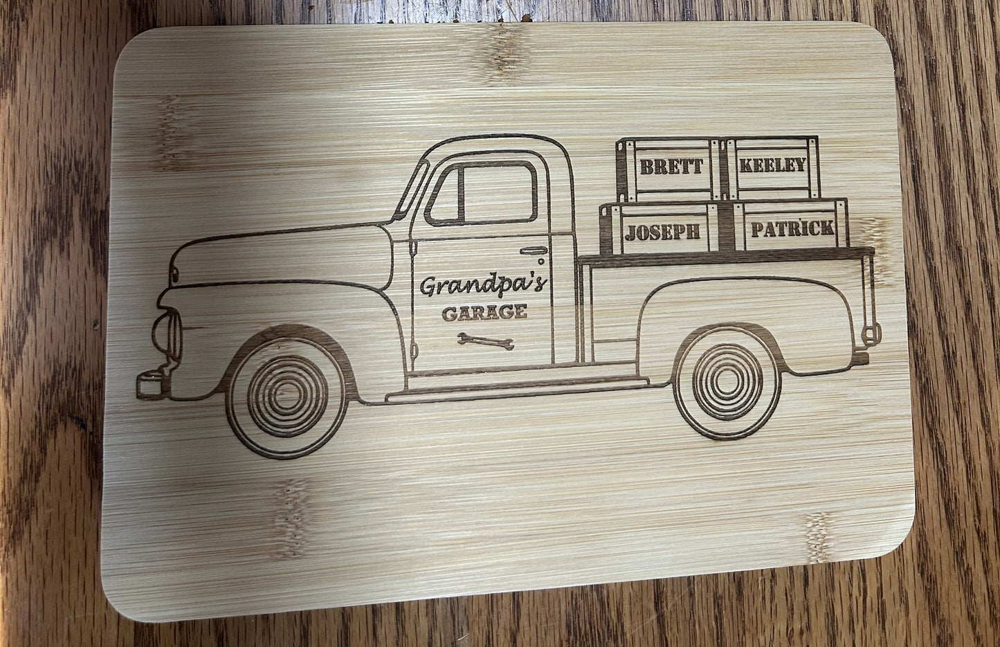 "Grandpa’s Garage" Personalized Vintage Truck Engraved Bamboo Plaque