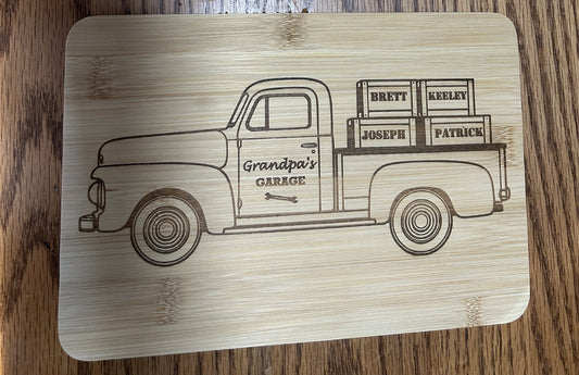 "Grandpa’s Garage" Personalized Vintage Truck Engraved Bamboo Plaque